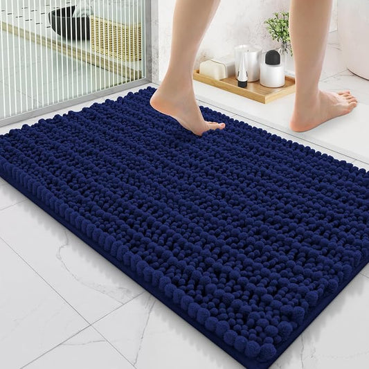 Smiry Bathroom Rugs 35X24, Extra Soft Rubber Backing Chenille Bath Mats | Navy Blue Machine Washable Non Slip Quick Dry Bath Mats for Bathroom Floor, Tub, Shower, Home Decor Accessories