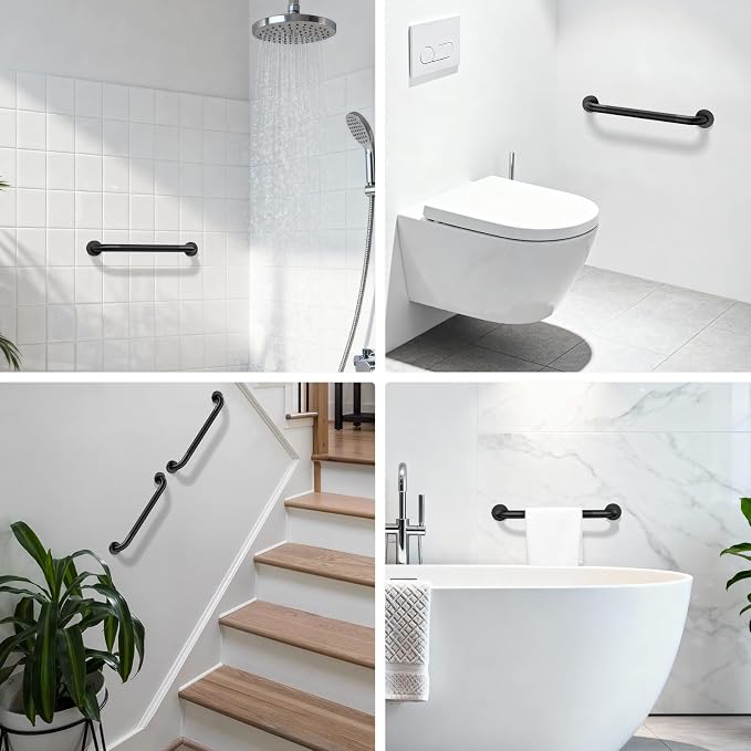 Black Grab Bar 20 Inch, iHansee Anti-Slip Bathroom Grab Bar w/Knurled Grip, Stainless Steel Safety Handrail for Toilet Bathtub Shower, Wall Mounted Matte Black Handicap Bars Handle for Senior Elderly