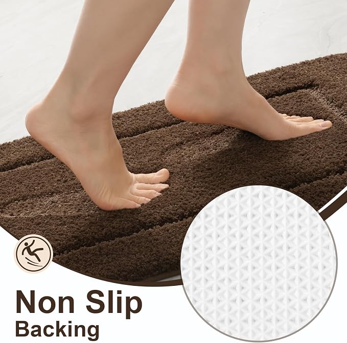 LOCHAS Bathroom Rug Set, Bath Rugs Sets 3 Piece Non Slip, Light Brown | Washable Absorbent Microfiber Bath Mat Set, Soft Cozy Bathroom Mat for Shower Sink Toilet