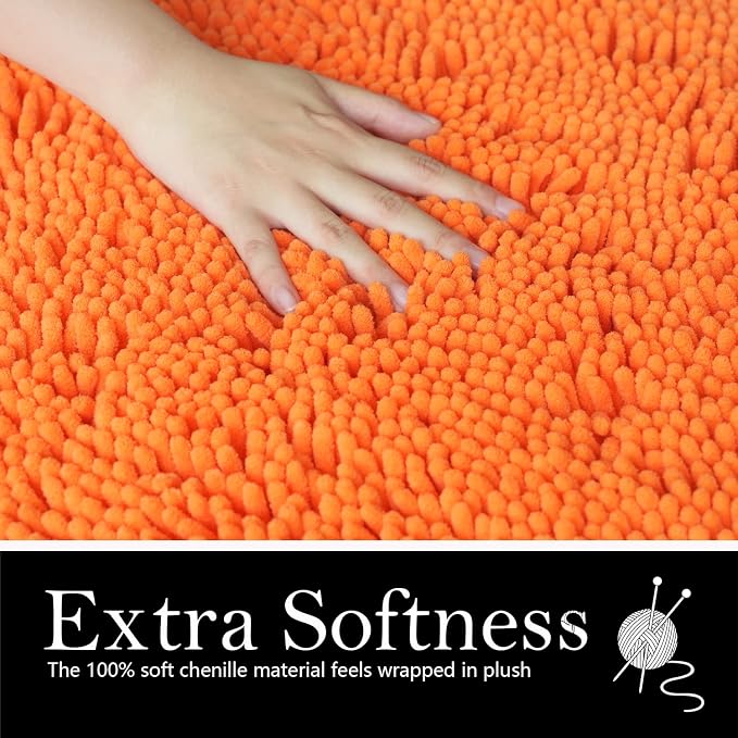 Bathroom Rugs Chenille Bath mat 2 Piece Set, Super Absorbent, Strong PVC Non Slip Backing, Bath mats for Bathroom, Plush Shaggy, Thick, Machine Washable, Bathtub, Shower, Toilet.(Orange)