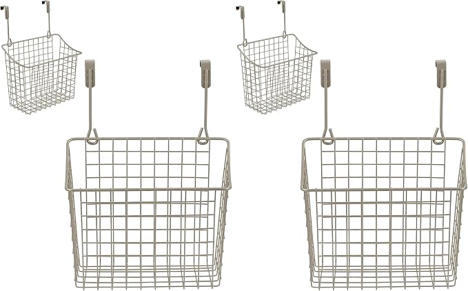 Spectrum Grid Over the Cabinet Wire Storage Basket Large (Satin Nickel Powder Coat) - Organizer for Bathroom, Kitchen, Under Sink, Pantry, Hair Tools, & More (Pack of 2)