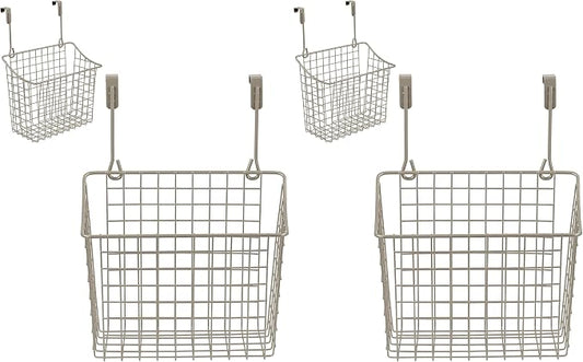 Spectrum Grid Over the Cabinet Wire Storage Basket Large (Satin Nickel Powder Coat) - Organizer for Bathroom, Kitchen, Under Sink, Pantry, Hair Tools, & More (Pack of 2)
