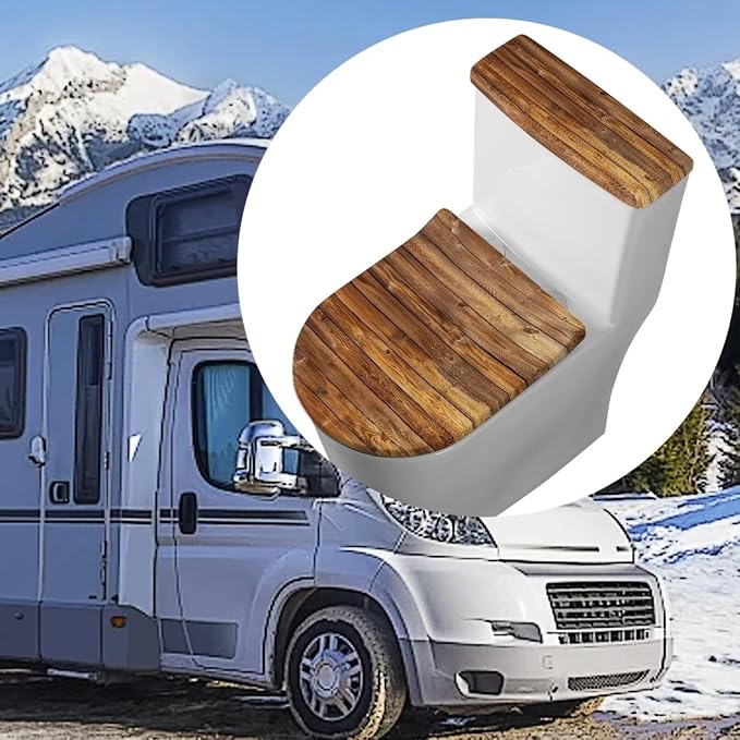 Brown Wooden Toilet Cover Lid Set 2 Pack Toilet Tank Cover Washable Bathroom Accessory Set Fits Most Round,Elongated and Oblong Lids
