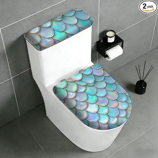 2 pack Toilet Lid Cover & Tank Lid Cover,Fits Standard & Elongated Toilet | Soft Stretchable Fabric,Machine Washable,Decorative Bathroom Protective Covers
