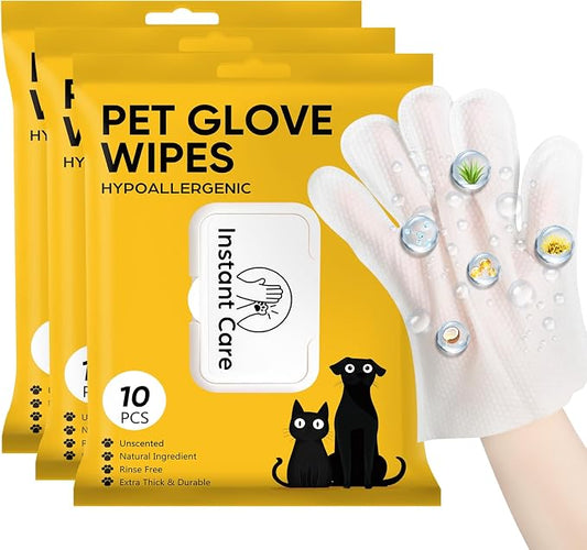 Pet Glove Wipes for Dogs & Cats, Hypoallergenic Large Size 9 x 9.8 inch | 30PCS, Unscent, No Rinse, Cleaning Wipes, Bath Gloves for Grooming, Paws, Face, Ears, Fur and Butt