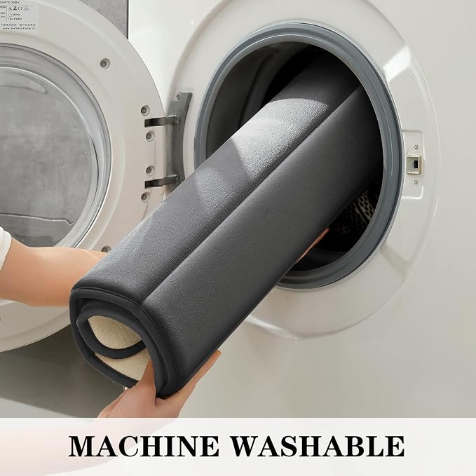 BYSURE Dark Grey Memory Foam Bath Mats Extra Long | Non Slip Extra Soft Absorbent Machine WashableToilet Bathroom Rug Set 3 Piece 20"x32"+24"x44"+U Shape 20"x24"