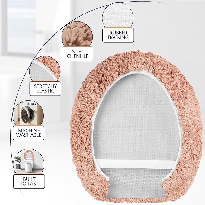 Soft Microfiber Toilet Seat Cover 17.5" x 15" Machine Washable | Solid Toilet Lid Cover Adjustable Rubber Backing Fits Most 16 -17.5" L x 14-16" W Round Oblong and Elongated Toilet Seat