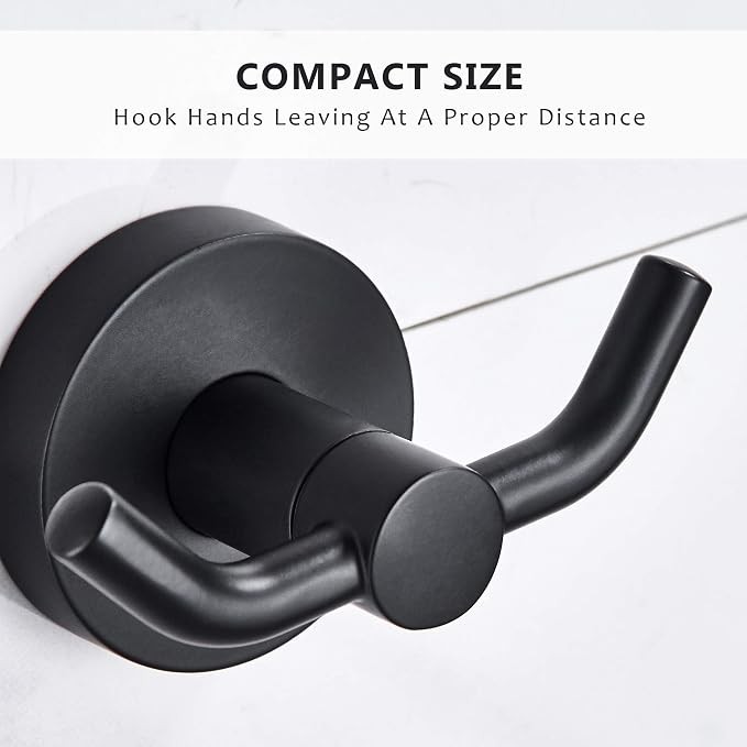 MARMOLUX ACC - 2pack Black Bathroom Hooks for Towels | Modern Black Hooks, Double Robe & Towel Hooks Ideal as Bathroom Towel Holder, Shower Wall Hook, Kitchen Hand Towel Holder