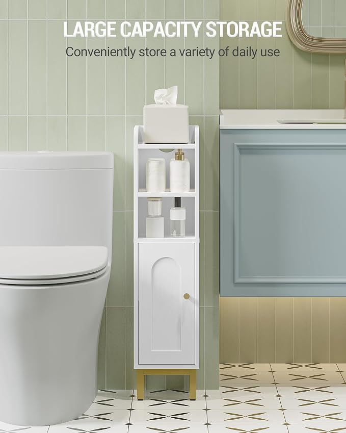 Hzuaneri Bathroom Storage Cabinet, Small Corner Floor Cabinet with Door and Shelves, Narrow Toilet Paper Holder, Bathroom Organizer with Adjustable Shelf, for Small Spaces, White BC08203X