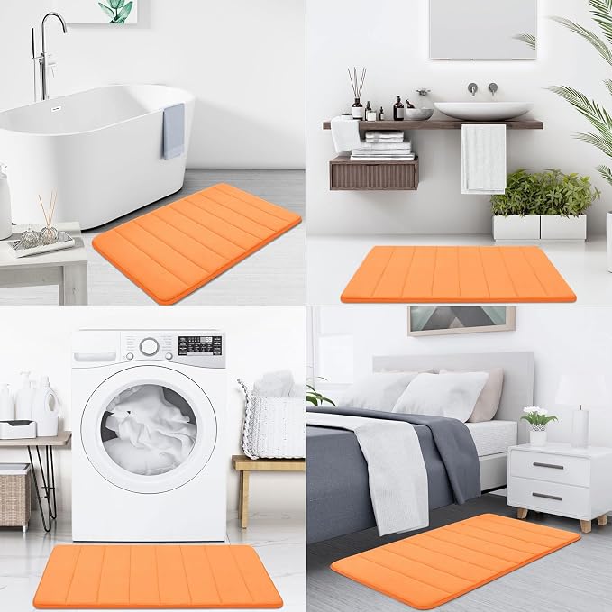 Buganda Memory Foam Bath Mat 30 x 20, Ultra Soft Absorbent Bathroom Rugs | Orange, Machine Washable Quick Dry Bath Mats for Bathroom Floor, Shower and Tub, Home Decor Accessories