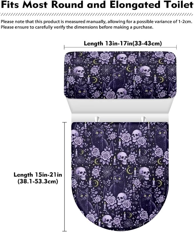 Skeleton Toilet Seat Lid Covers for Bathroom, Gothic Toilet Tank Cover Set with Retractable Belt Holiday Halloween Decor