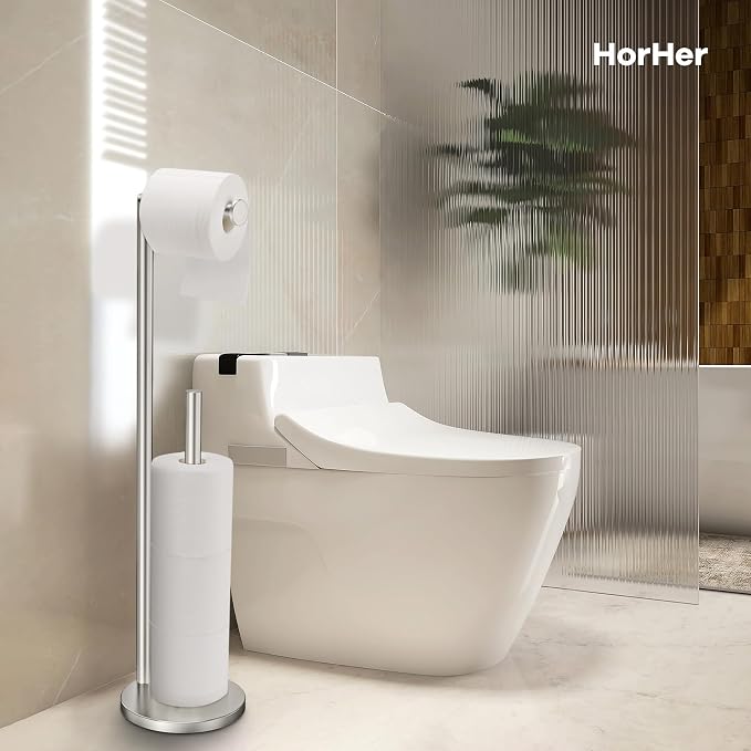 Toilet Paper Holder Stand, Rustproof Bathroom Free Standing, Brushed Nickel | Stainless Steel Toilet Paper Holder,Toilet Paper Roll Holder for 4 Rolls with Non-Slip Stable Base,Bathroom Organizers