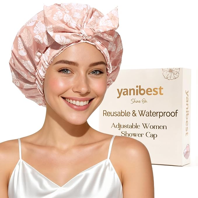 Yanibest Shower Cap for Women Reusable Waterproof, Adjustable Hair Cap | Non-Slip, Durable & Cute Washable Bath Hair Hat