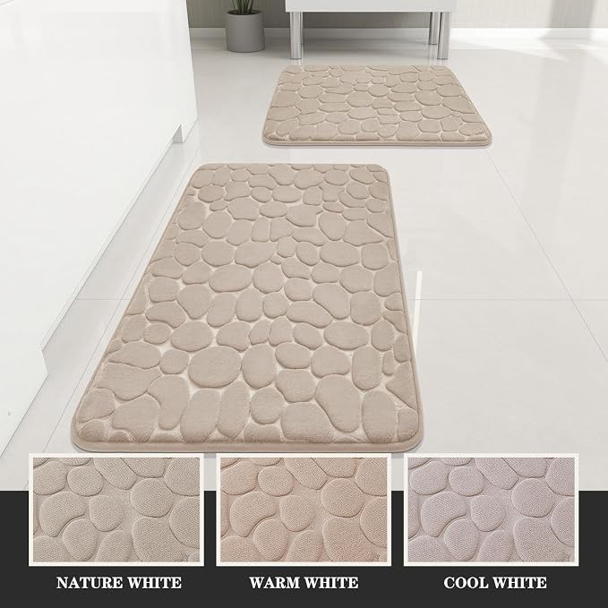 YIHOUSE Bathroom Rugs Mat Set, Memory Foam Bath Mat 2 Piece Khaki | 17x24&20x32, Non Slip, Water Absorbent, Washable, Bath Mat For Bathroom, Sink and Toilet