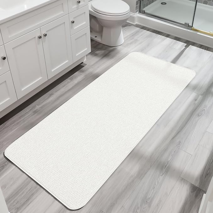 Bath Mat,Ultra Thin Bathroom Runner Rugs,Large Bath Mats for Bathroom,Quick Dry,Non-Slip,Machine Washable,Low Pile,Bath Rug,Shower Outside,Sink,Home Decor Accessories.Cream,1'9"x3'11"（21x47inch）