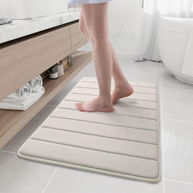 Buganda Memory Foam Bath Mat 35 x 24, Ultra Soft Absorbent Bathroom Rugs | Cream, Machine Washable Quick Dry Bath Mats for Bathroom Floor, Shower and Tub, Home Decor Accessories