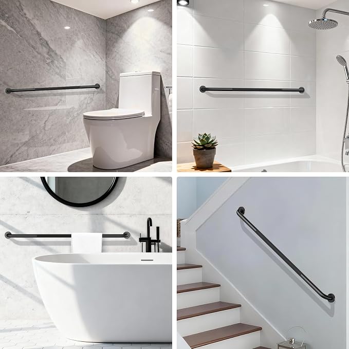 48 Inch Matte Black Shower Grab Bar w/Anti Slip Grip, ZUEXT Stainless Steel Bath Grab Bar,Bathroom Balance Bar, Wall Mount Safety Handrail Support, Handicap Injury Elderly Senior Assist Handle