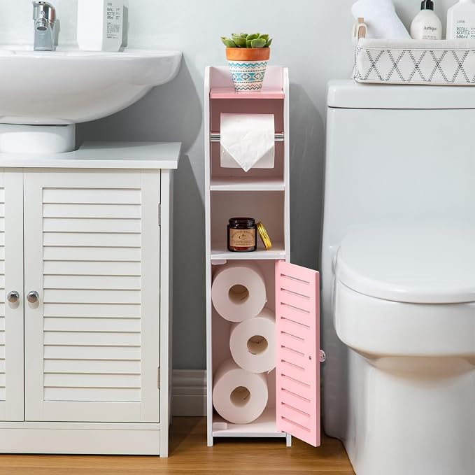 AOJEZOR Toilet Paper Holder Stand: Drill Free for Small Bathroom Renters
