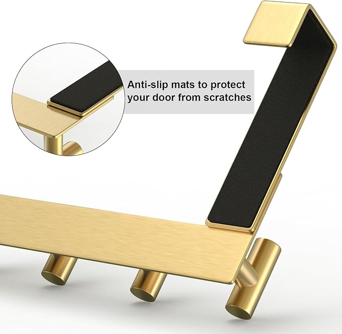 PMMASTO Over The Door Hooks, Fits 1-3/4" Thick Door No Drill Hooks for Closet Bathroom Bedroom Organization, Hanger for Coat Towel Robe (Gold, 4 T-Hooks)