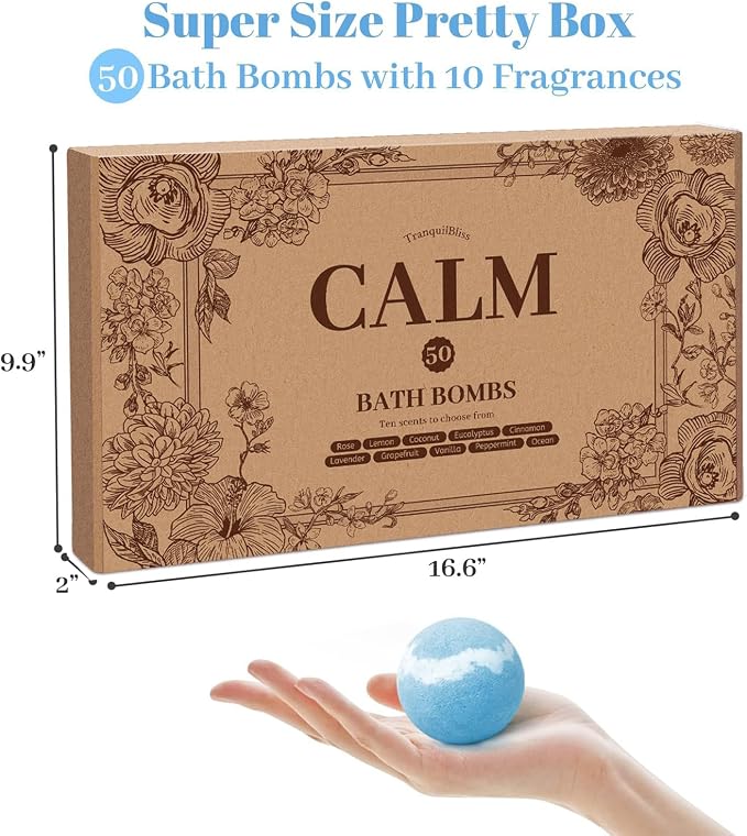 Bath Bombs Set 50 PCS with 10 Scents, Natural Bathbombs,Brown | With Shea Butter & Safe Oil, Bubble Bombs for Women, Ideal for Mother's Day, Valentine's Day, Christmas, Birthday Present