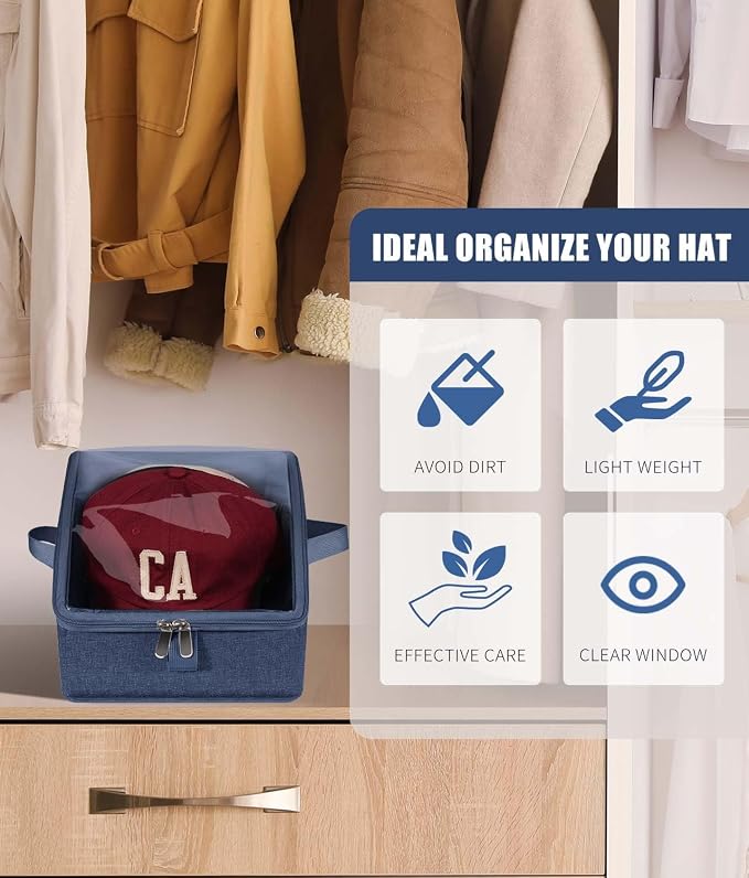 Livelab Hat Organizer for Baseball Caps, Hat Storage Holder Container for Closet Hold Hats with Clear Window, Hat Boxes for Home Storage | 1Pcs Blue