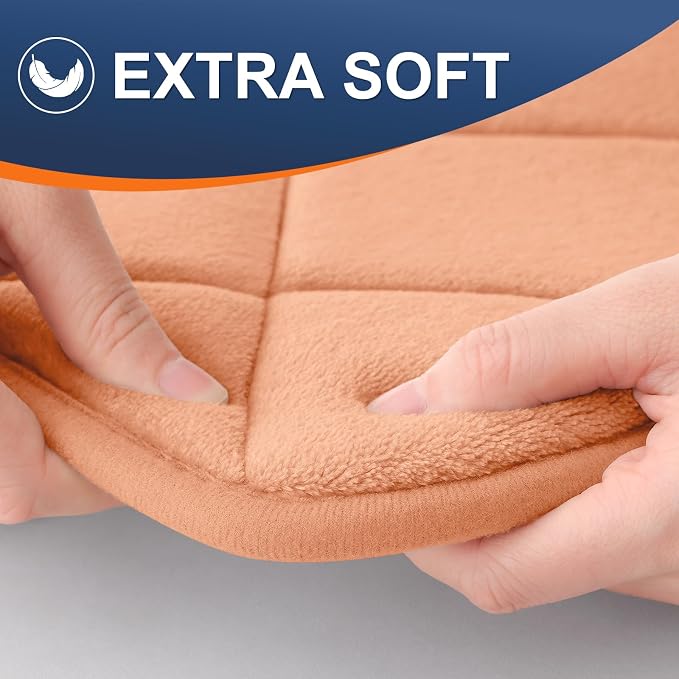 OLANLY Memory Foam Bath Mat 30x20, Ultra Soft and Absorbent Bathroom Rugs | Peach, Quick Dry, Machine Washable Shower Bath Rugs, Comfortable Bath Carpet for Bathroom Floor, Tub and Shower