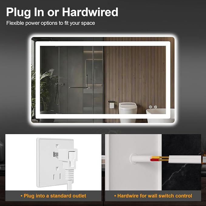 TRAHOME LED Bathroom Vanity Mirror with Lights, 24"x40" Lighted Wall Mirror | Front and Backlit, Anti Fog, Dimmable 3 Color Lighting, Memory Function, Shatterproof Glass, Plug in or Hardwired
