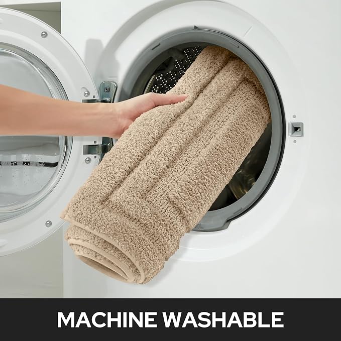 HOMEIDEAS Bathroom Rugs Sets 2 Piece, Super Soft and Absorbent Non Slip Microfiber Machine Washable Bath Mat Set (20" x 32" + 16" x 24", Beige) | Ultra Absorbent, Microfiber Machine Washable Bath Rug Set, for Bathroom, Tub, Shower 20" x 32" + 16" x 24"