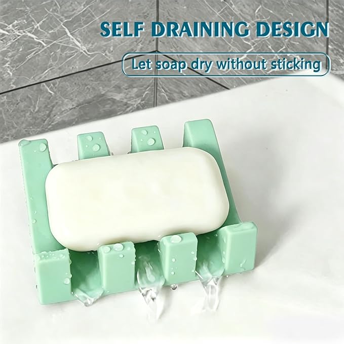 Self Draining Soap Dish Holder,Silicone Soap Dish,for Bathroom,Kitchen, Sponges，Can Extend Soap Life，Keep Soap Bars Dry and Easy Cleaning (Sea Blue,1-Pack)