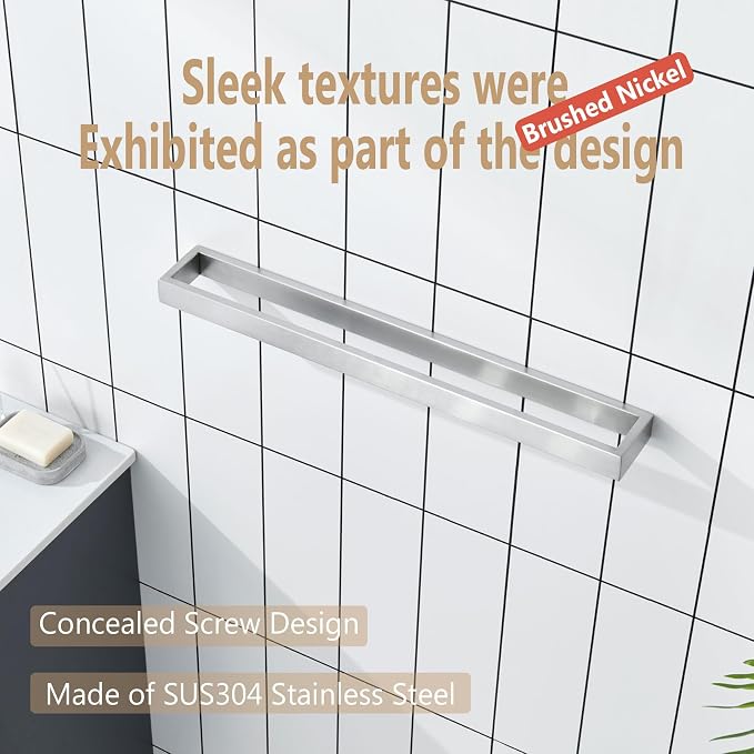 KOKOSIRI Towel Bar Brushed Nickel Bath Towel Hanger Holder 20-Inch Kitchen Rack Stainless Steel for Bathroom Hardware Wall Mount, 1 Pack B4008BR-L20