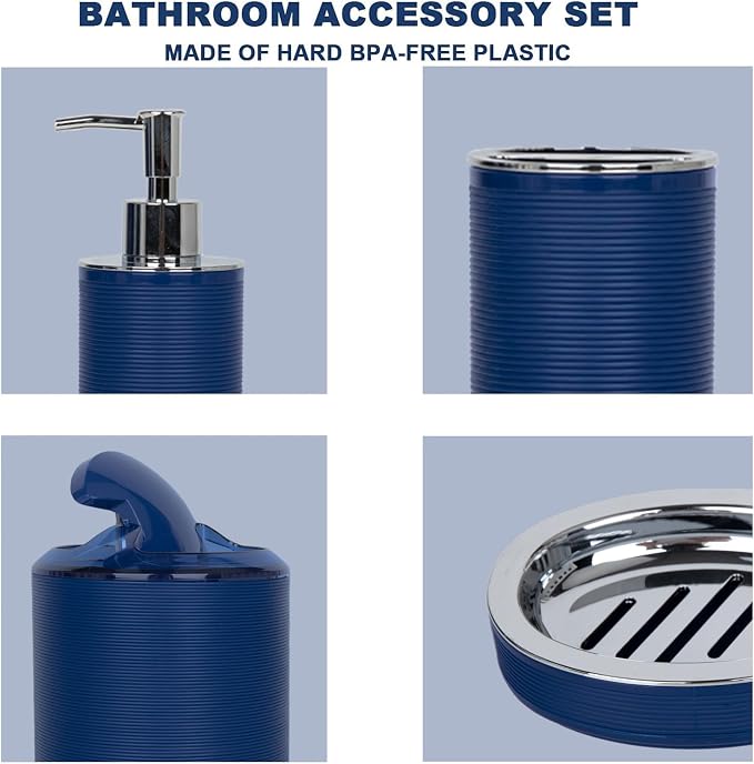 CERBIOR Bathroom Accessories Set 6 Piece Spiral Pattern Bath Ensemble,Blue | Includes Soap Dispenser, Toothbrush Holder, Toothbrush Cup, Soap Dish for Decorative Countertop and Housewarming Gift