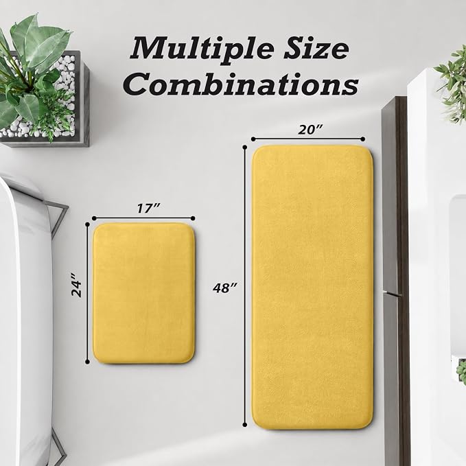 Bathroom Rugs Sets 2 Piece, Non-Slip & Quick Dry Bath Mat Set, Ultra Soft Velvet Bath Rugs for Bathroom, Toilet and Shower Floor, Yellow