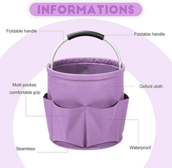 Cleaning Caddy for Cleaning Supplies,17L Cleaning Supply Caddy with Handle Foldable Cleaning Supplies Organizer Bucket Cleaning Products Organizers for Home, Garden (Purple)