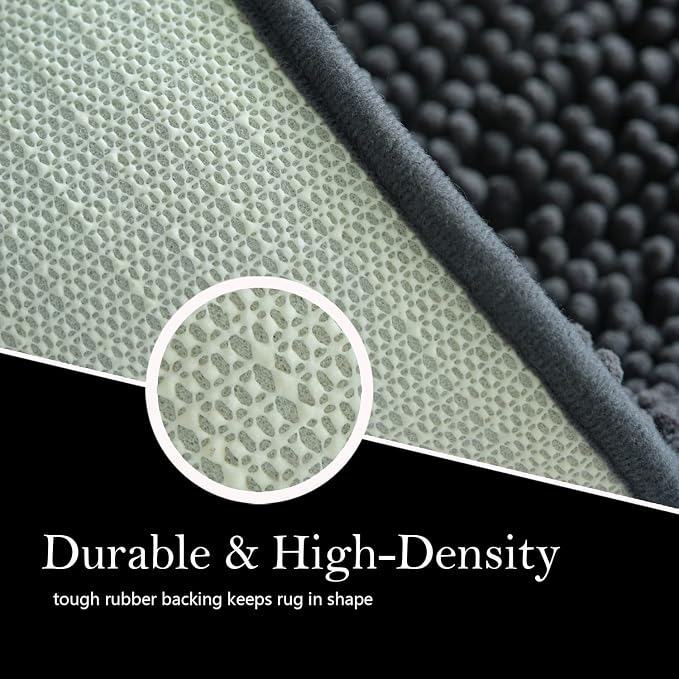 Bathroom Rugs Chenille Bath mat 3 Piece Set, Super Absorbent, Strong PVC Non Slip Backing, Bath mats for Bathroom, Plush Shaggy, Thick, Machine Washable, Bathtub, Toilet, Dark Grey