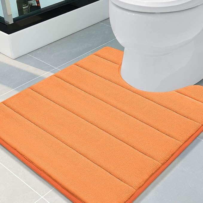 Buganda Memory Foam U-Shaped Toilet Rugs 24 x 20, Absorbent Bathroom mat | Orange, Thick Soft Machine Washable toilet mat for bathroom, Contour Bath Rugs Mat for Toilet Base