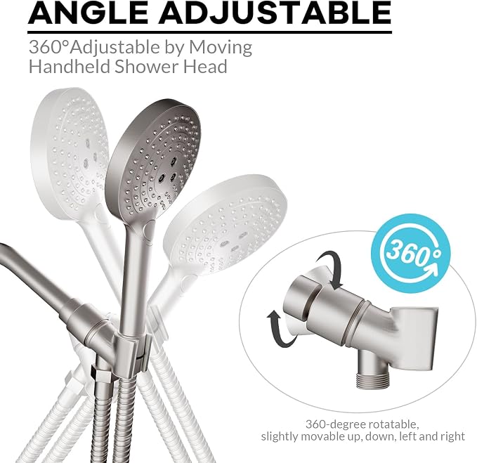 All Metal Handheld Shower Head Holder, Adjustable Shower Wand Holder with Universal Shower Arm Mount and Brass Pivot Ball, for Connecting Shower Arm and Shower Hose