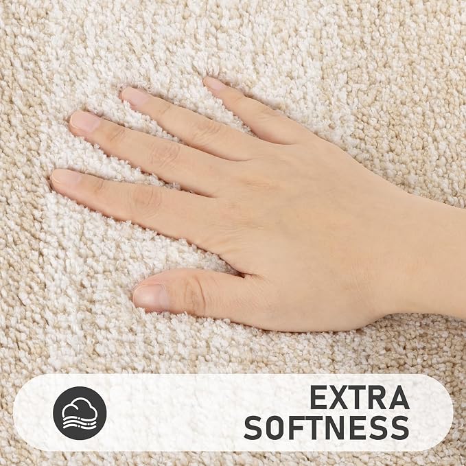 Bsmathom Bathroom Rug Set 4 Piece, Plush Microfiber Bath Mat, Light Beige | Extra Water Absorbent, Non Slip Washable Runner Bath Rugs with Toilet Lid Cover and U-shaped Contour Toilet Mat