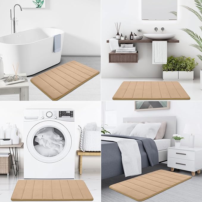 Buganda Memory Foam Bath Mat 59 x 20, Ultra Soft Absorbent Bathroom Rugs | Camel, Machine Washable Quick Dry Bath Mats for Bathroom Floor, Shower and Tub, Home Decor Accessories