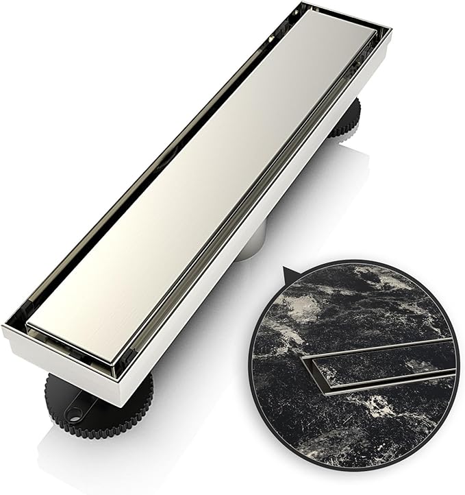 WEBANG 12 Inch Linear Shower Drain Rectangular Floor Drain with Accessories Reversible 2-in-1 Cover Tile Insert Grate Removable SUS304 Stainless Steel CUPC Certified Brushed Nickel