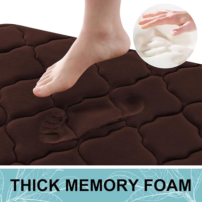 OLANLY Memory Foam Bath Mat Rug 40x32, Ultra Soft Bathroom Rugs, Brown | Thick Absorbent Carpet, Non-Slip Backing, Machine Washable, for Bathroom Floor, Tub, Shower and Home Decor Accessories