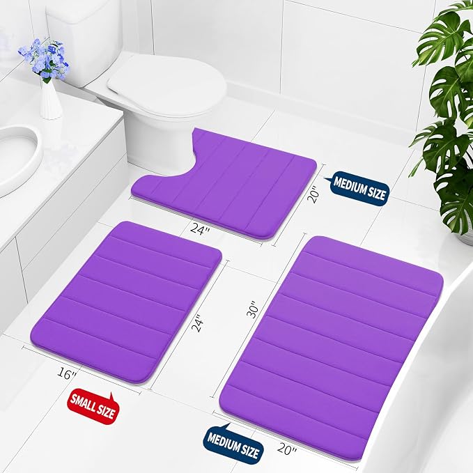 Buganda Memory Foam Bath Mat 24 x 16, Ultra Soft Absorbent Bathroom Rugs | Purple, Machine Washable Quick Dry Bath Mats for Bathroom Floor, Shower and Tub, Home Decor Accessories