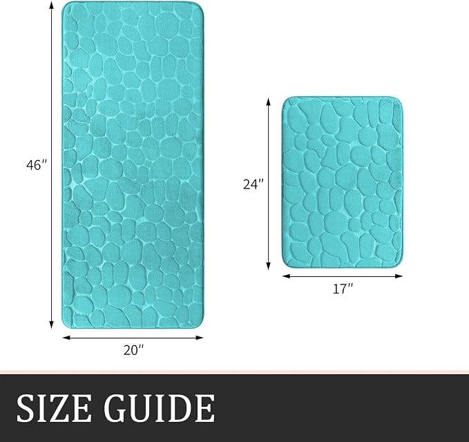 YIHOUSE Bathroom Rugs Mat Set, Memory Foam Bath Mat 2 Piece Teal | 17x24&20x46, Non Slip, Water Absorbent, Washable, Bath Mat For Bathroom, Sink and Toilet