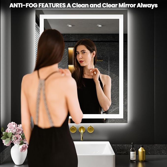 LOAAO 28"X36" LED Bathroom Mirror with Lights, UL Listed | Anti-Fog, Dimmable, 3 Color Temperature, Backlit + Front Lit, Memory Function, Tempered Glass