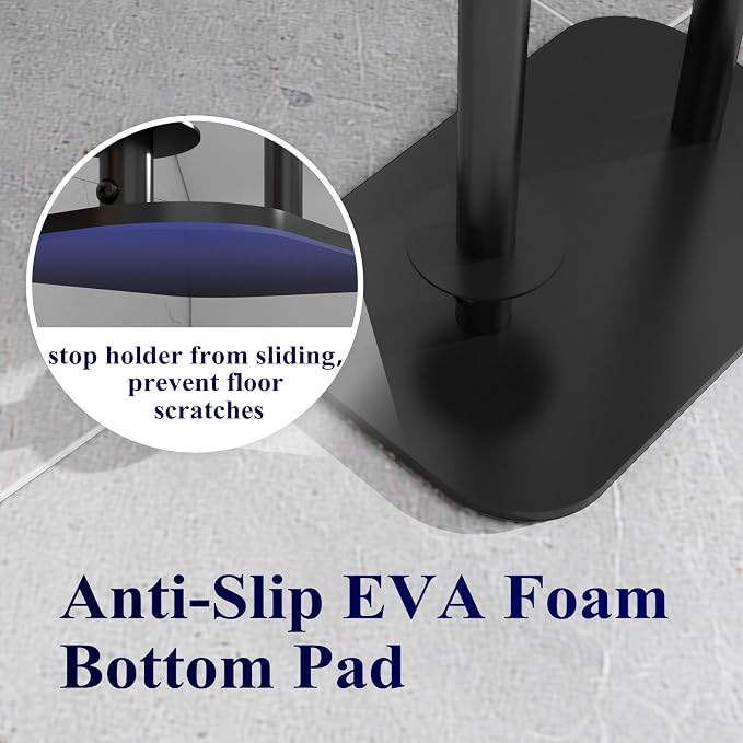 Kitsure Metal Toilet Paper Holder Free Standing, Medium, Black | Rustproof Toilet Paper Stand for 4 Rolls, Bathroom Organizers and Storage with Anti-Slip Base and Plastic Shelf