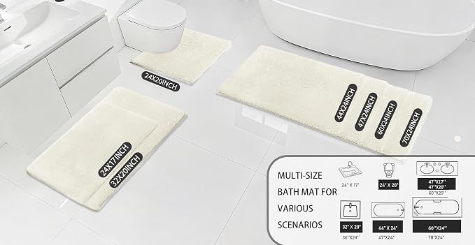 MINIDEAR Bathroom Rugs 60x24 Cream - Thick Memory Foam Bath Mat, Ultra Soft & Plush Fluffy, Non-Slip, Quick Dry, Absorbent Washable Floor Microfiber Mat for Tub, Home Decor Accessories