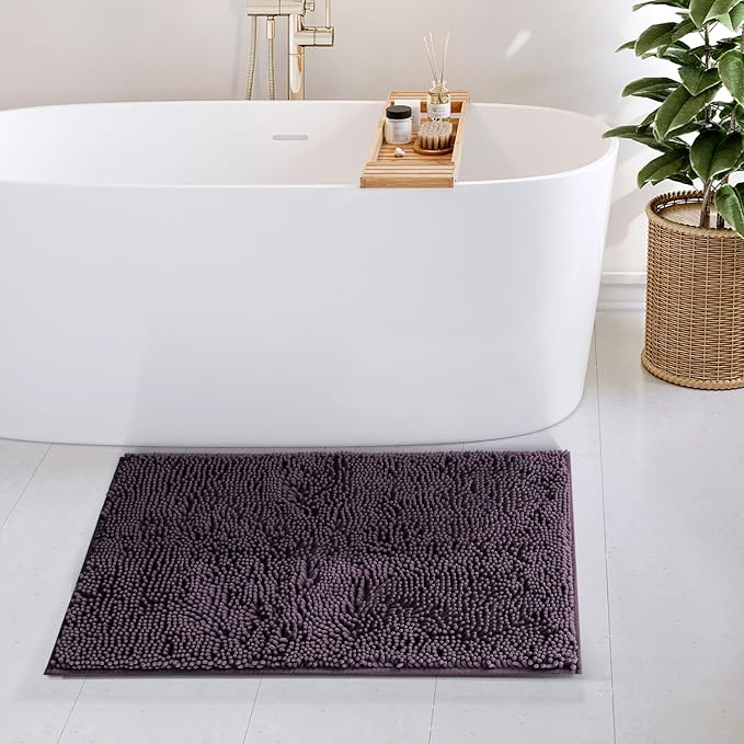 Hearth & Harbor Bathroom Rugs, Chenille Bath Mat - Machine Washable Bath Mats for Bathroom Non-Slip Backing Rubber, Quick Dry Bathroom Mat