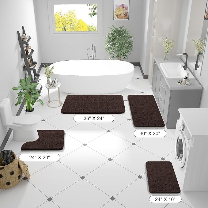 OLANLY Large Bathroom Rugs 50x30, Extra Soft Absorbent Chenille Bath Rugs | Brown, Quick-Drying Rubber Backing, Machine Washable Bath Mat for Bathroom Floor, Tub and Shower, Home Decor Accessories