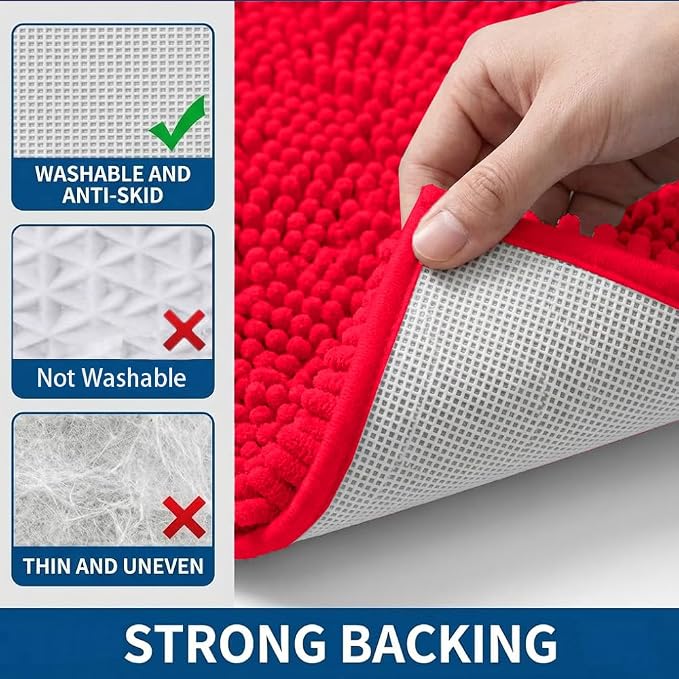 Bathroom Rugs Sets 2 Piece,Super Absorbent Chenille Bath Mats and U-Shaped Toilet Rug,Strong PVC Non Slip Backing,Microfiber Washable Dry Quickly Bath Mats for Bathroom(20"x32"+20"x20"U, Red)