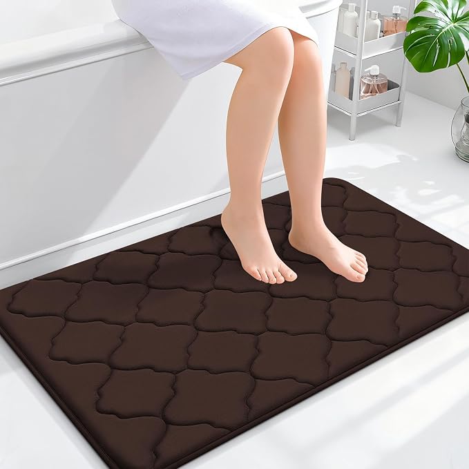 OLANLY Memory Foam Bath Mat Rug 36x24, Ultra Soft Bathroom Rugs, Brown | Thick Absorbent Carpet, Non-Slip Backing, Machine Washable, for Bathroom Floor, Tub, Shower and Home Decor Accessories