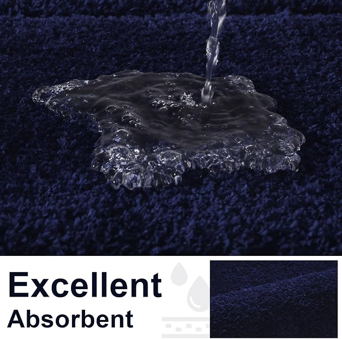 LOCHAS Bathroom Rug Set, Bath Rugs Sets 3 Piece Non Slip Backing, Navy Blue | Washable Absorbent Microfiber Bath Mat Set, Soft Cozy Bathroom Mat for Shower Sink Toilet